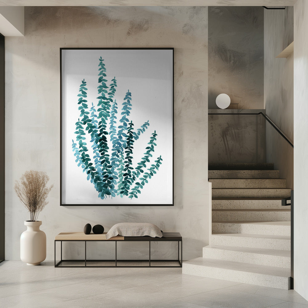 Watercolor eucalyptus branch in teal Poster