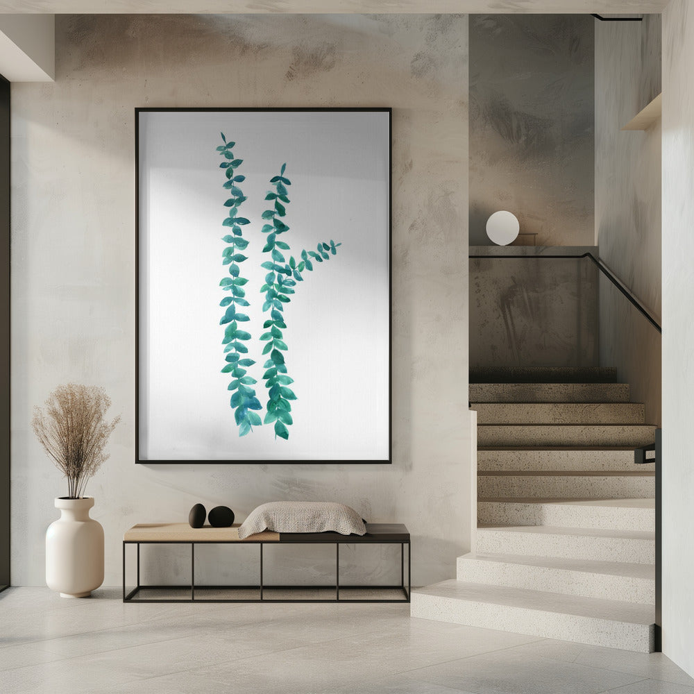 Watercolor eucalyptus branches in teal Poster