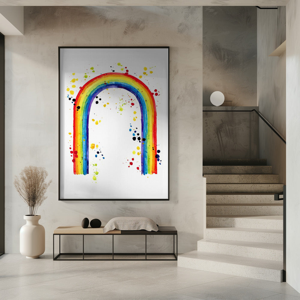 Rainbow watercolor with splatters Poster