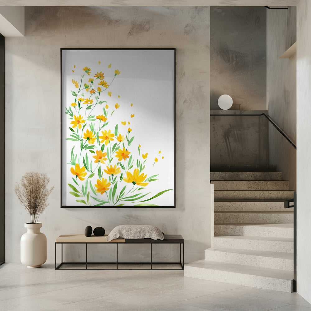 Yellow watercolor wildflowers Poster