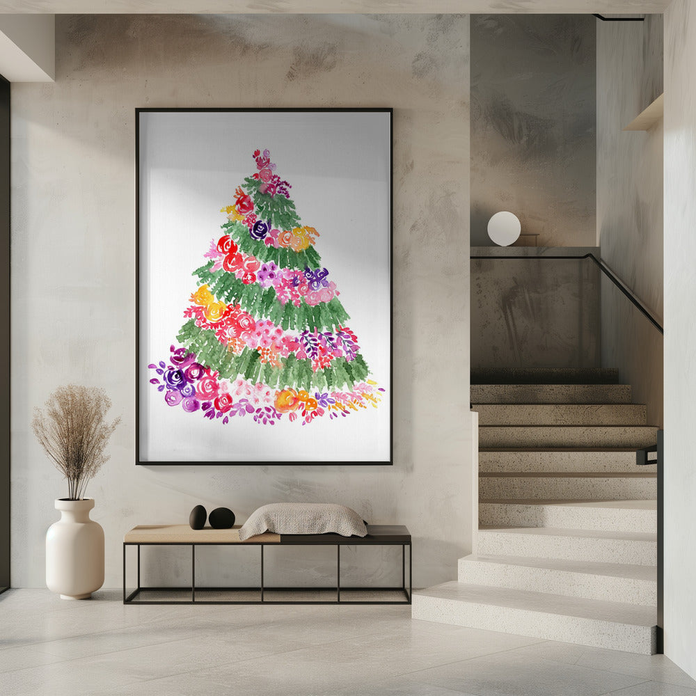 Floral watercolor Christmas tree Poster