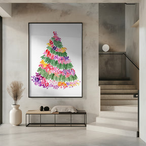 Floral watercolor Christmas tree Poster