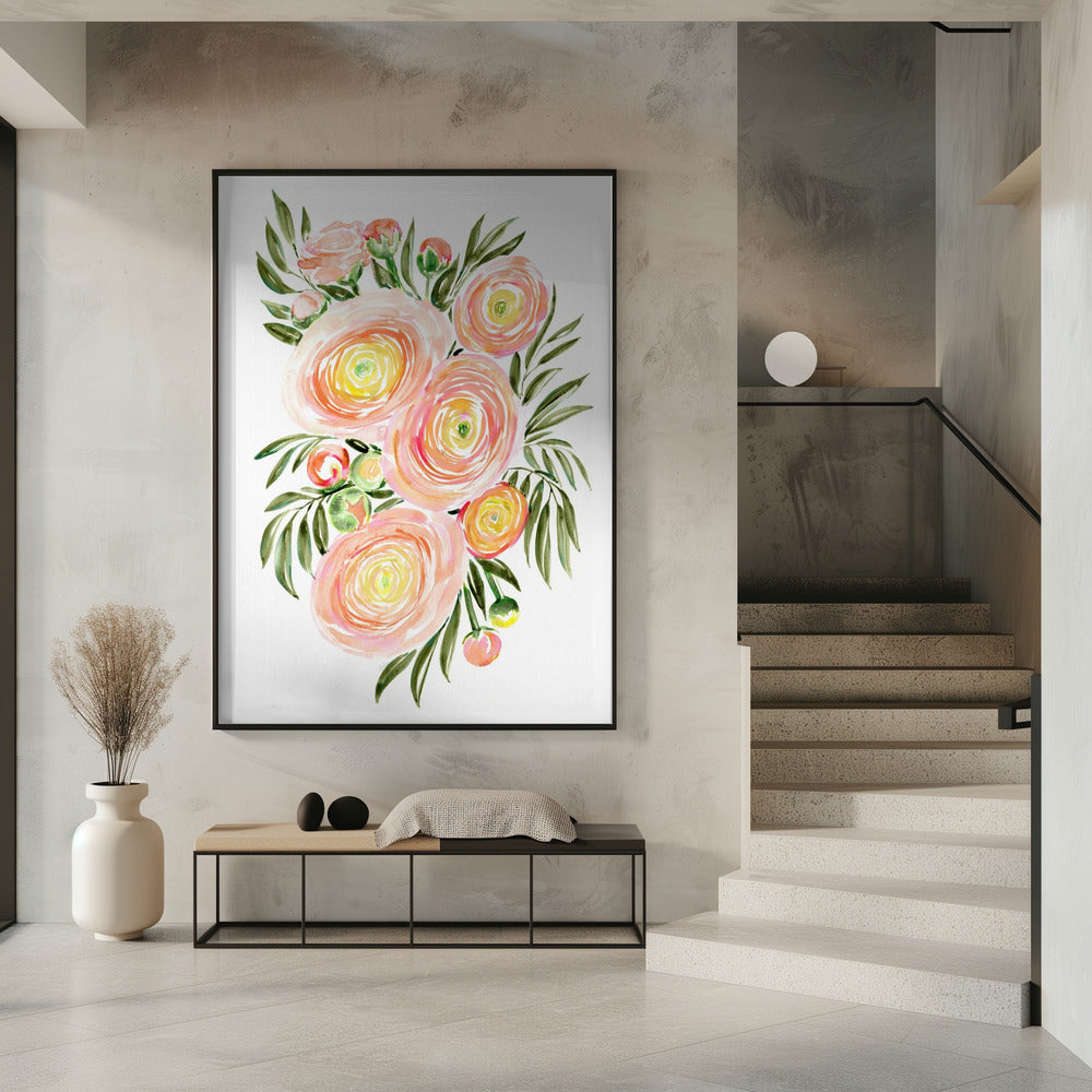 Savanna bouquet of coral ranunculus Poster