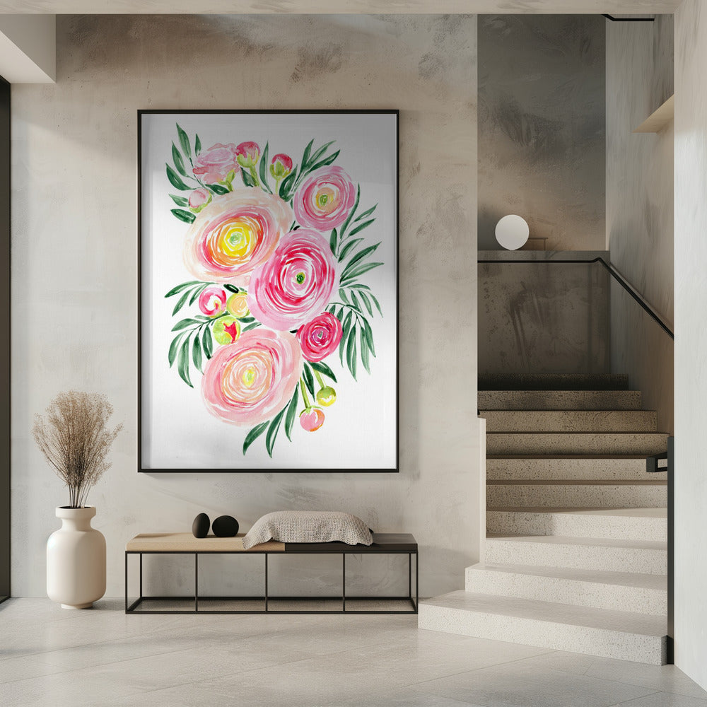 Savanna pink ranunculus bouquet Poster