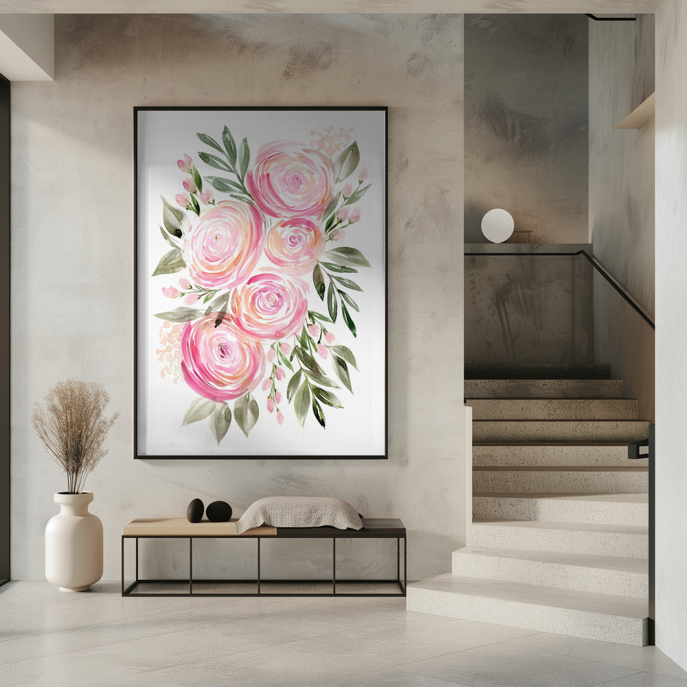 Begonia pink ranunculus bouquet Poster