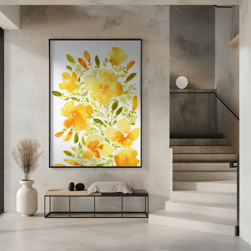 Watercolor California poppies quad 1 Poster