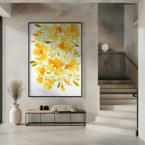 Watercolor California poppies quad 3 Poster