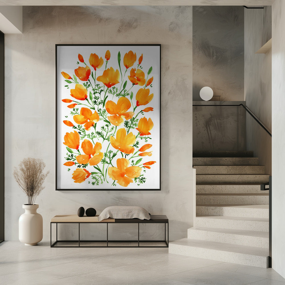 Watercolor California poppies Poster