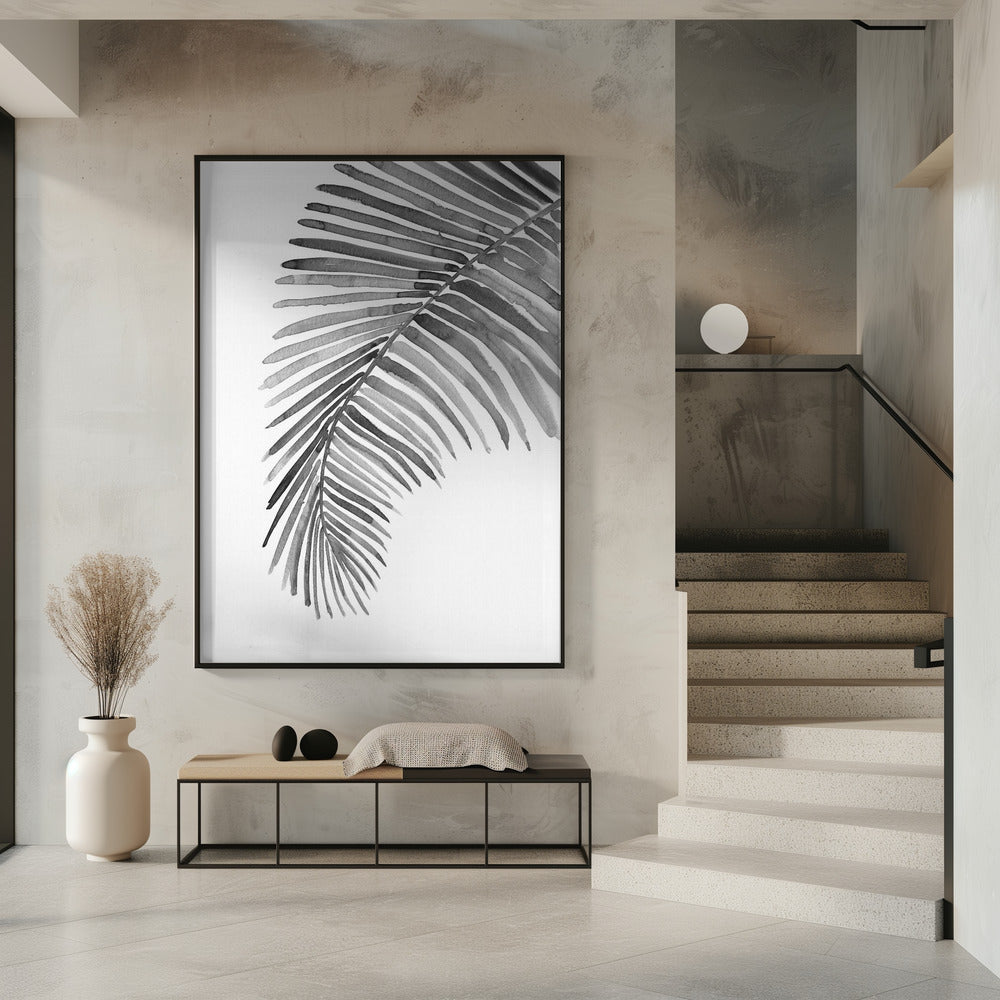 Palm leaf in loose watercolor Black and White Poster