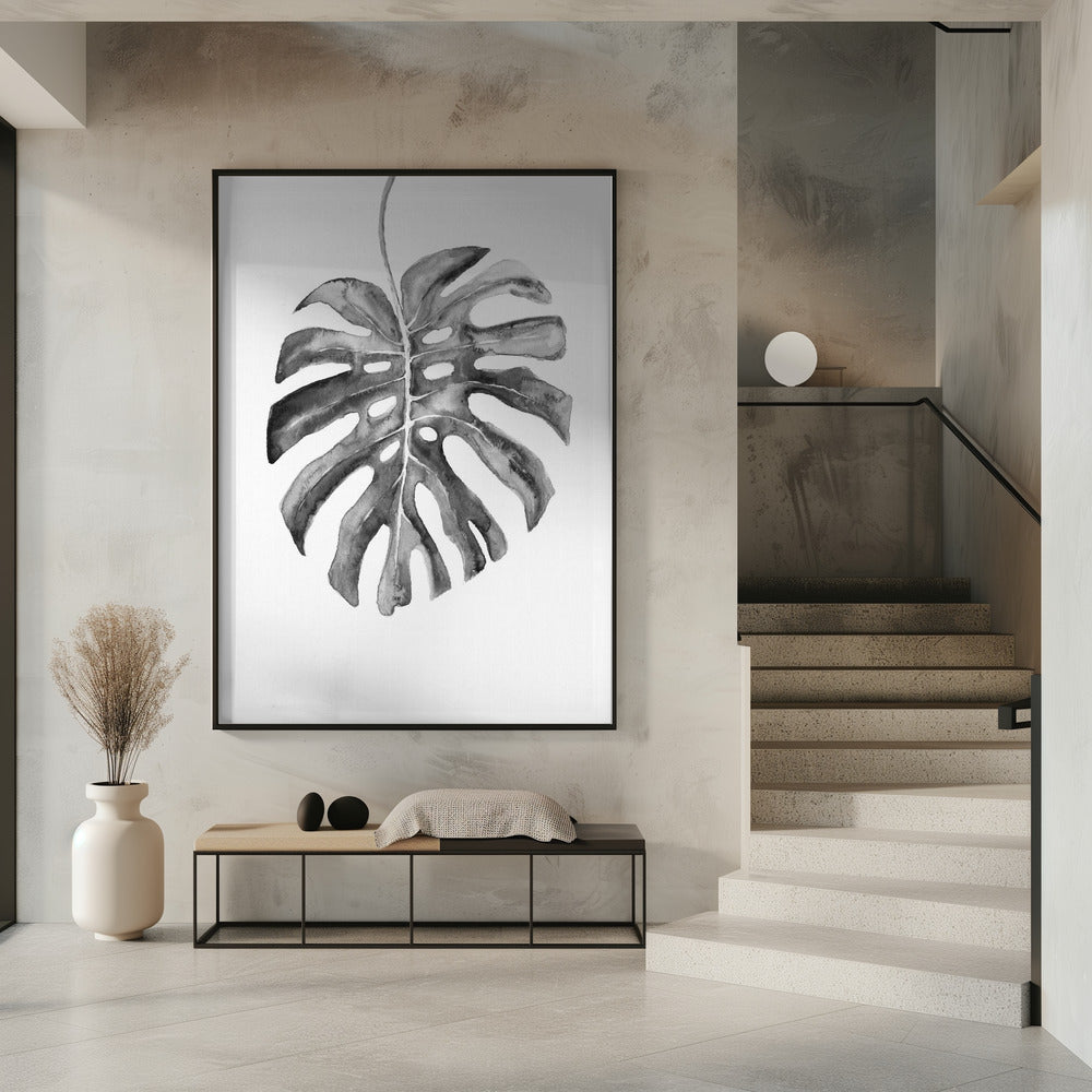 Black and White Monstera Leaf Poster