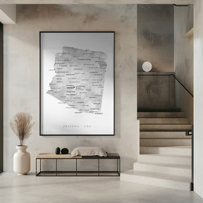 Grayscale watercolor map of Arizona, USA Poster