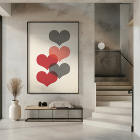 Mid century hearts in red Poster