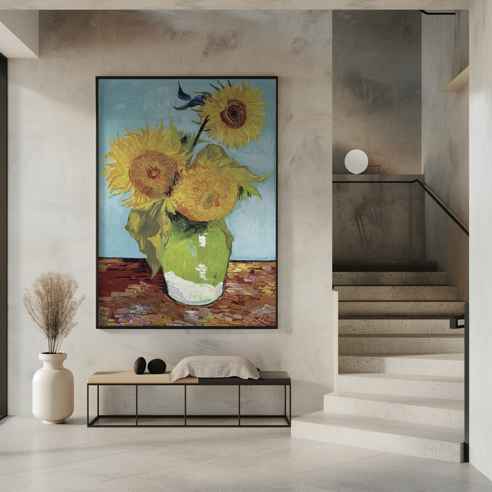 Vase With Three Sunflowers Poster