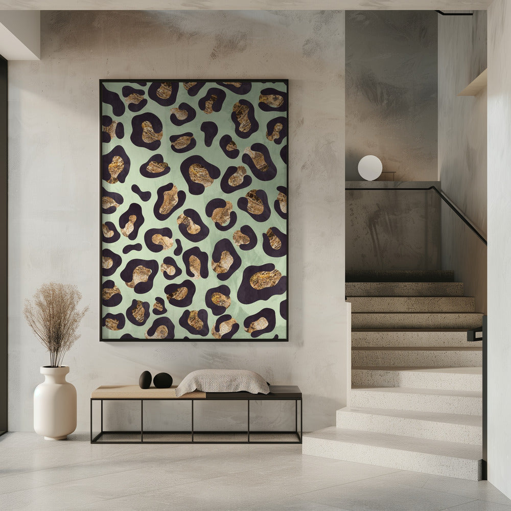 Gold leopard print green Poster