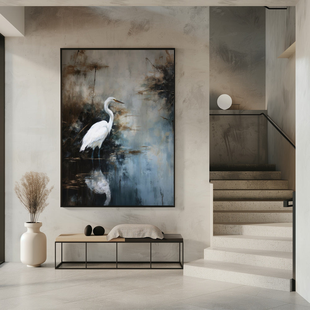 Egret in Lake Poster