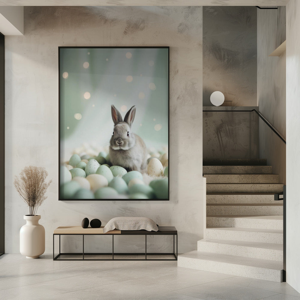 Bunny and Pastel Eggs Poster