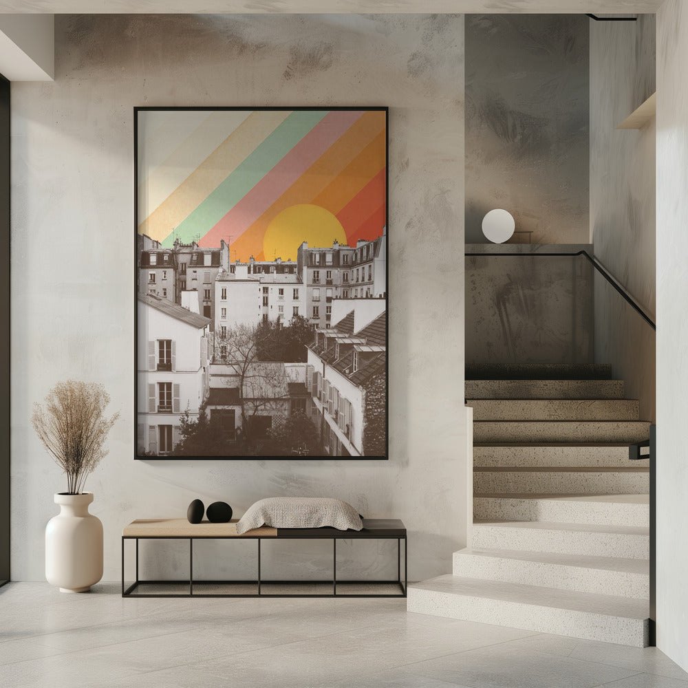 Rainbow Sky Above Paris Poster