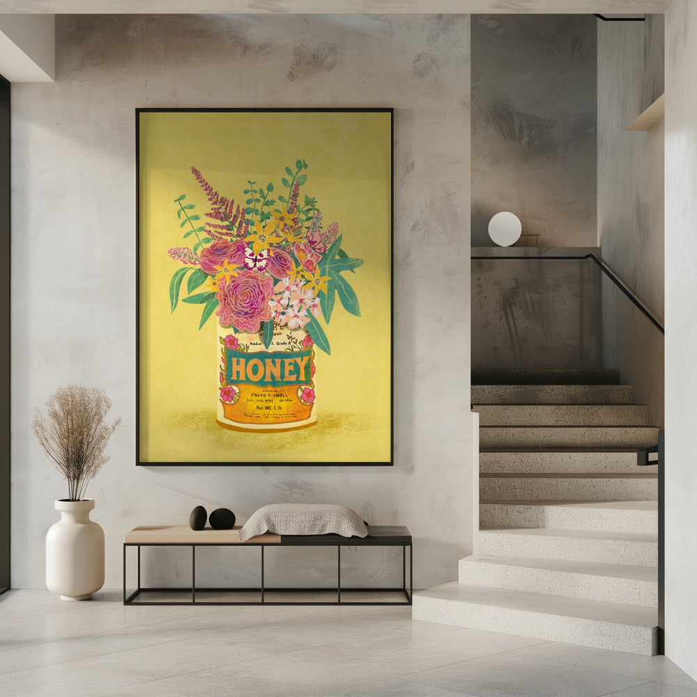 Flowers In a vintage Honey Can Poster