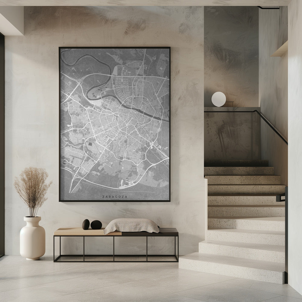 Map of Zaragoza (Spain) in gray vintage style Poster