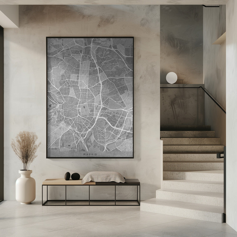 Map of Madrid (Spain) in gray vintage style Poster