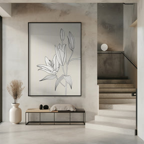 Line art lillies in beige Poster