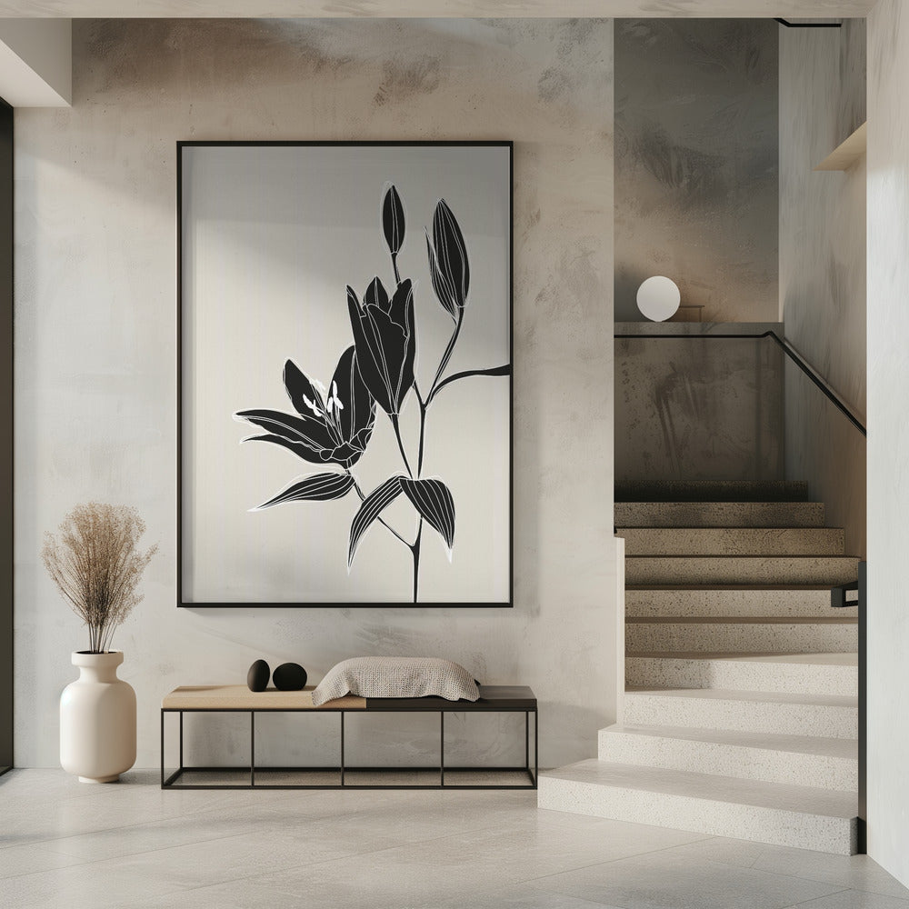 Line art lillies in black Poster