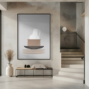 Dishes and vase in gray Poster