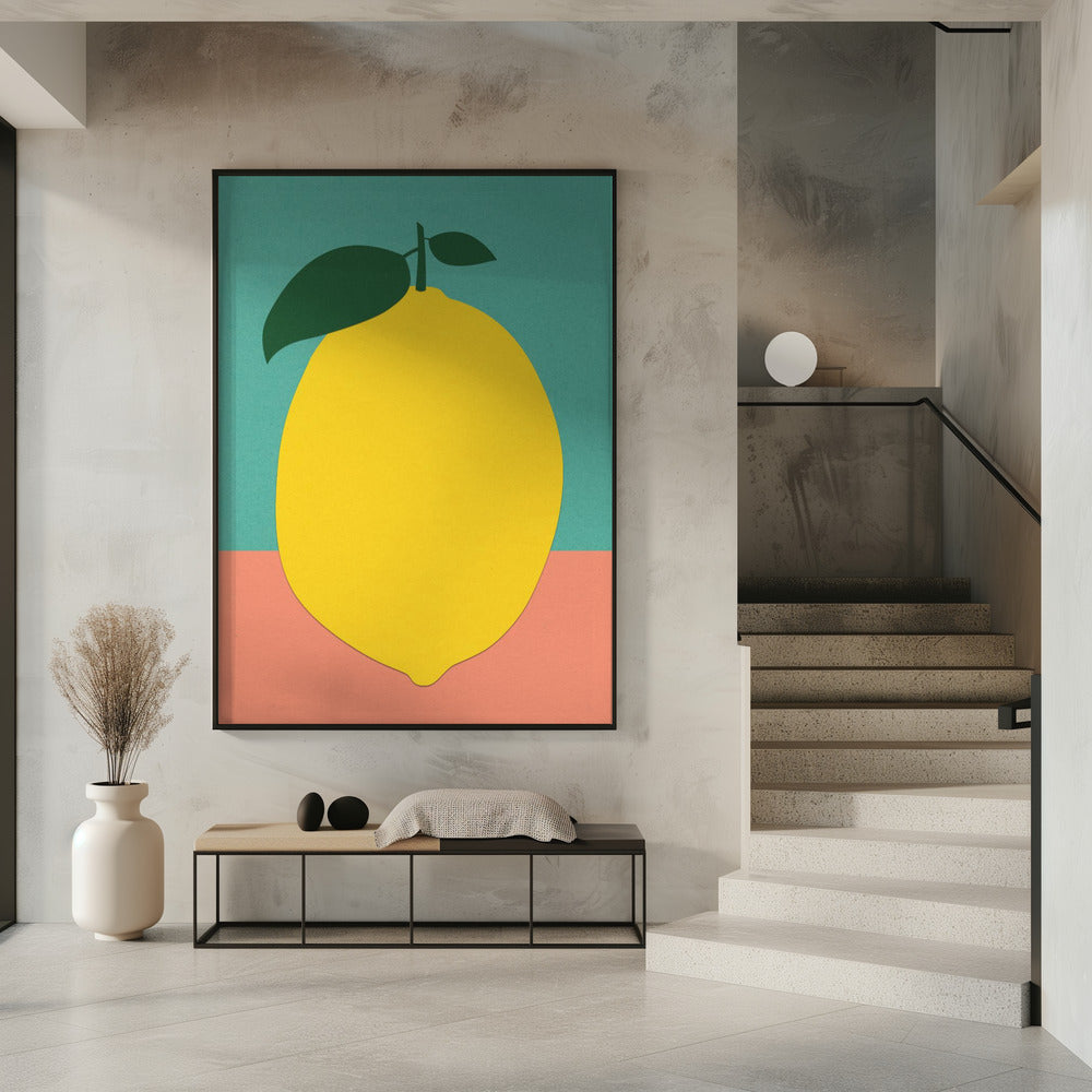 Lemon With Two Leaves Poster