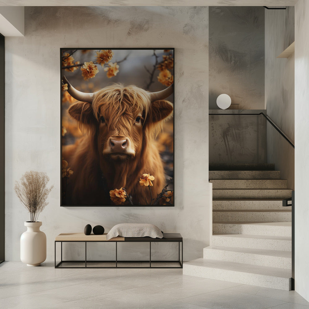 Bull And Flowers Poster