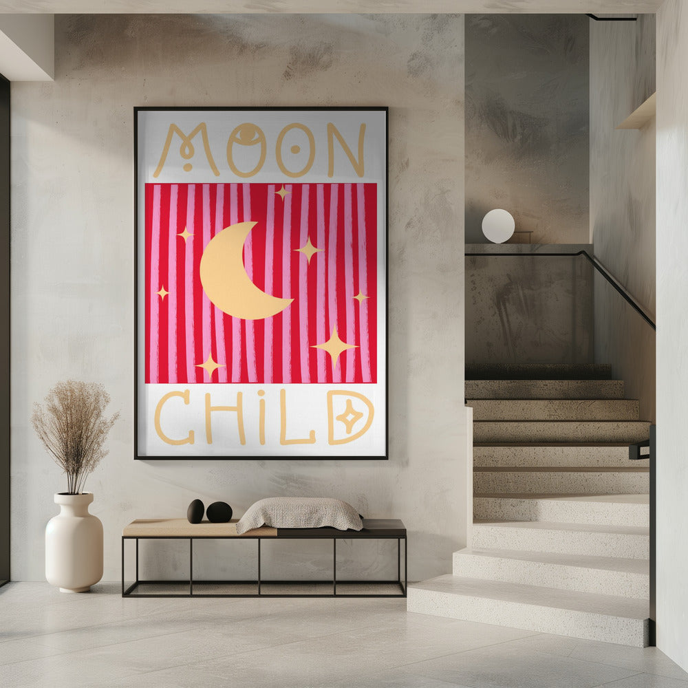 Pink and Red Moon Child Poster