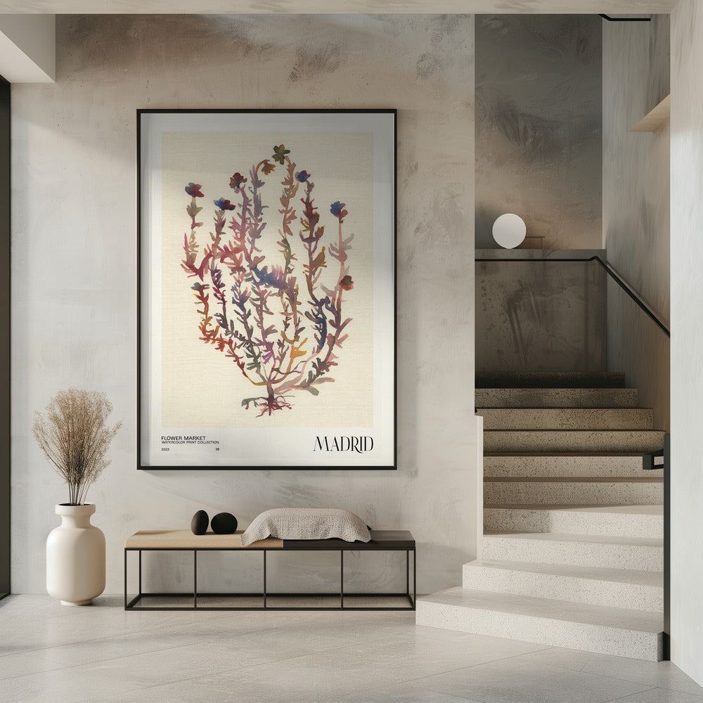 Watercolor print collection. Flower market - Madrid Poster