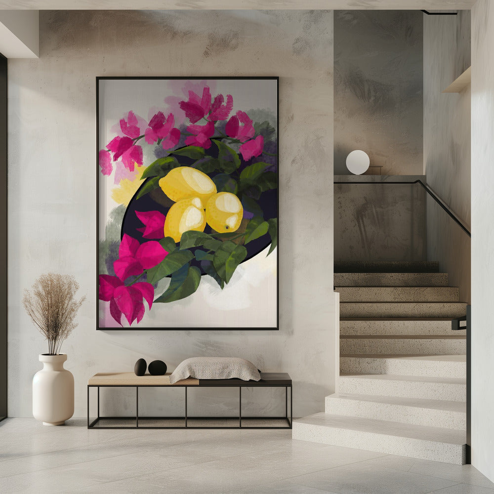 Bougainvillea and lemons Poster