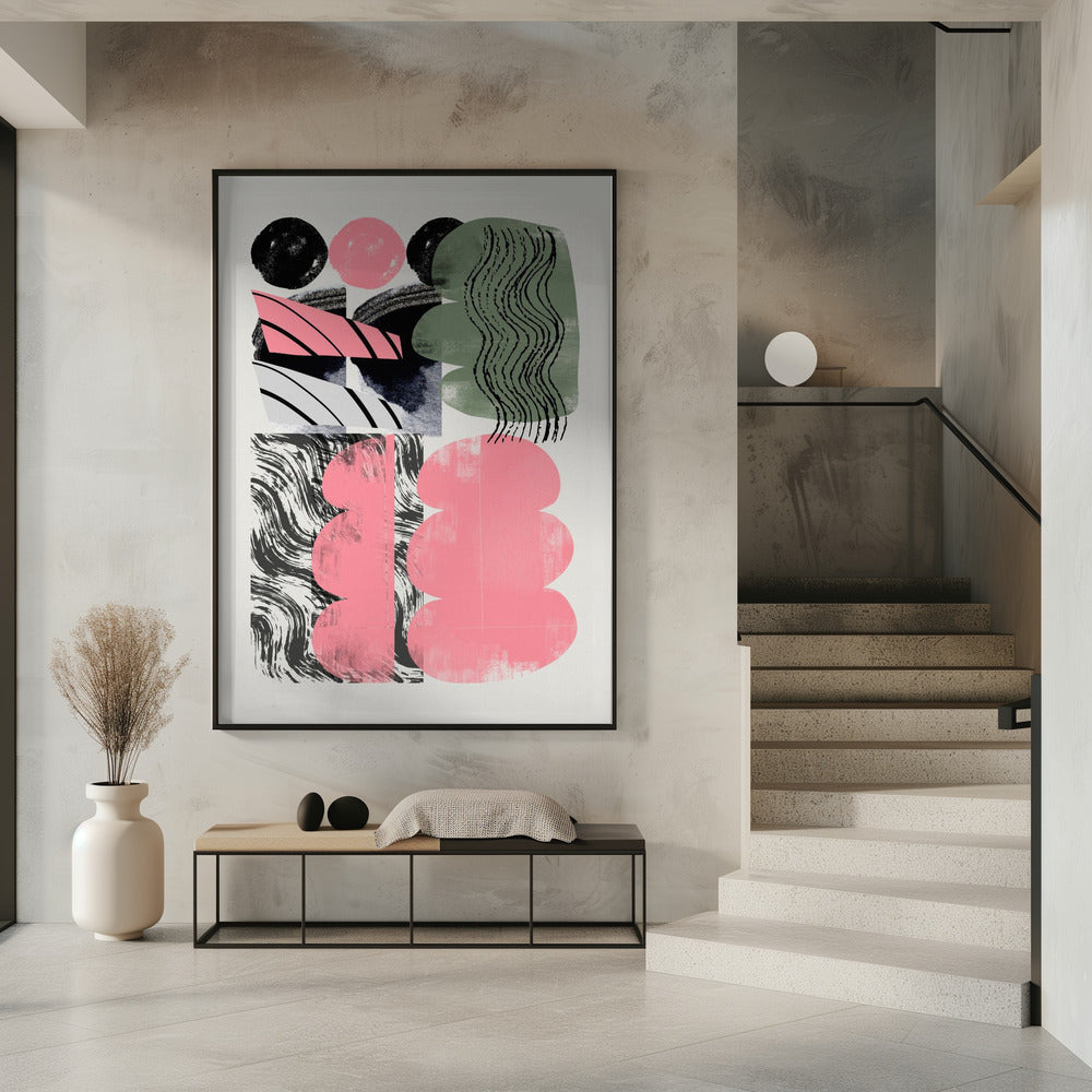 Abstract Shape Collage In Pink Poster