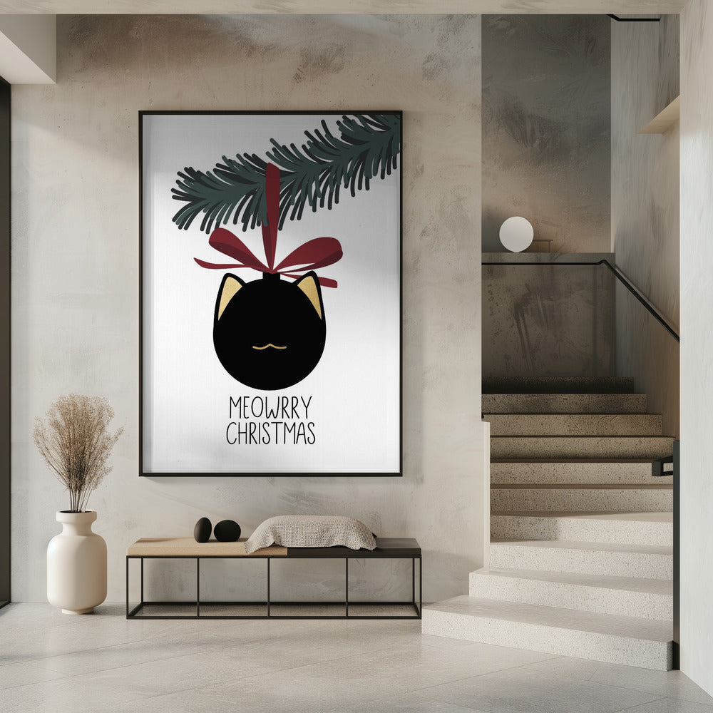 Meowrry Christmas bauble (black, white) Poster