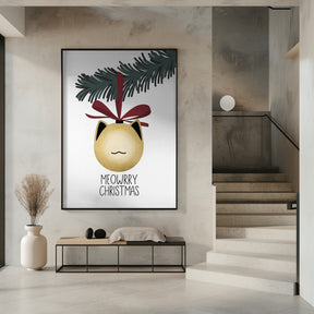 Meowrry Christmas bauble (gold, white) Poster