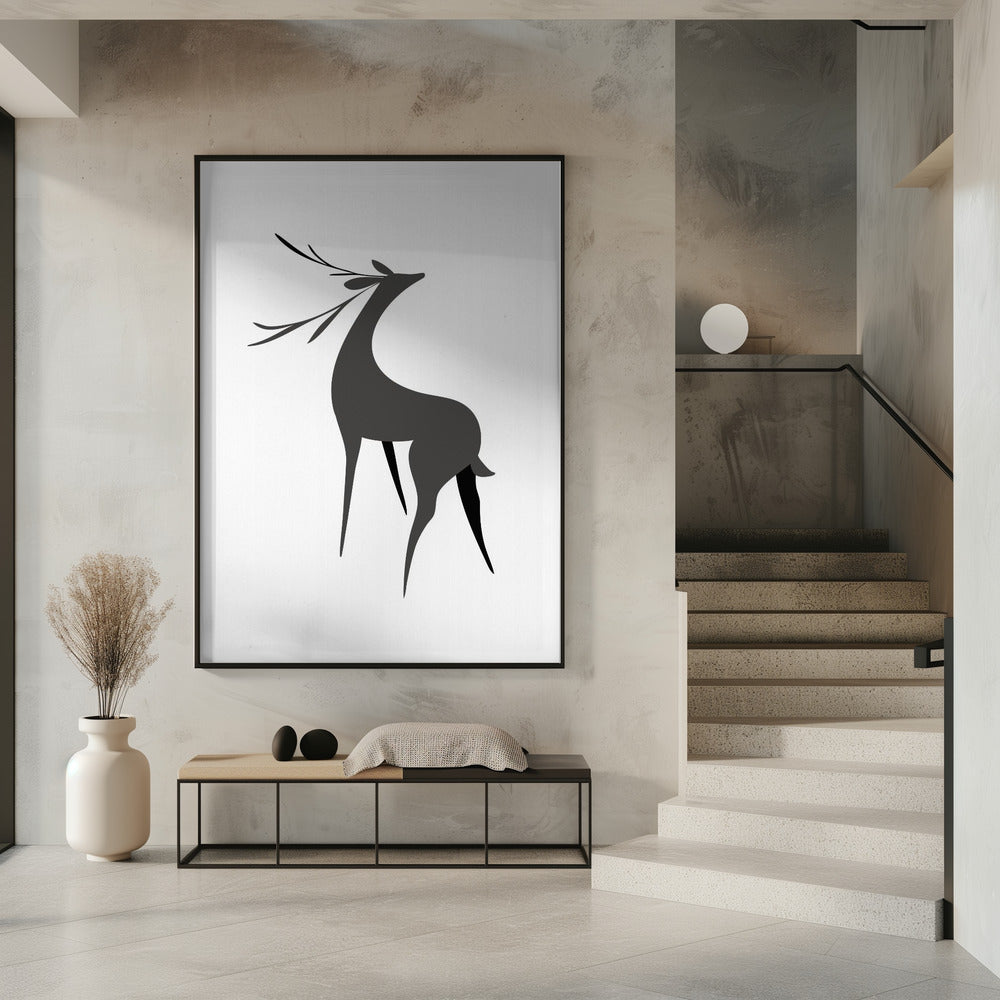 Stylized retro deer (grey) Poster