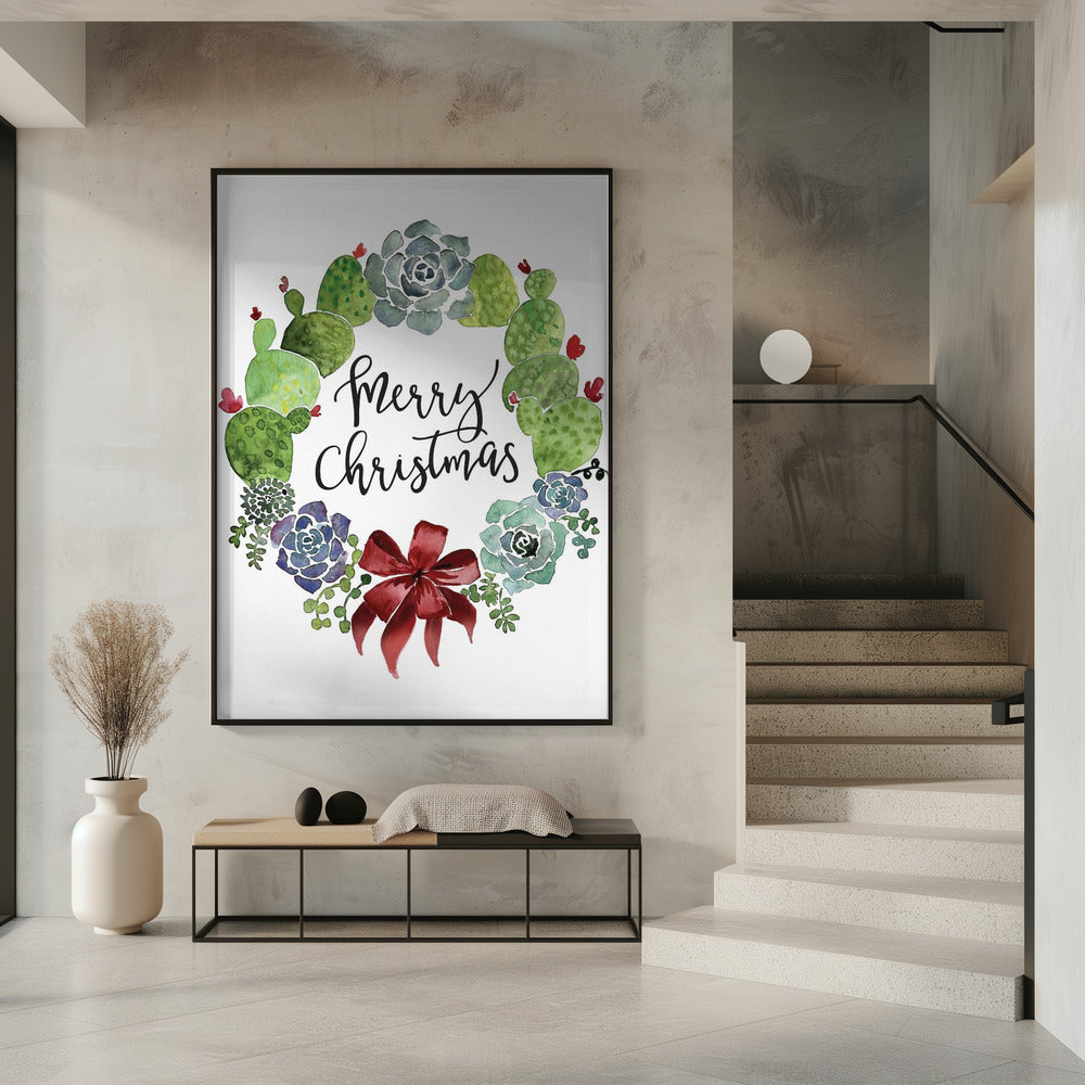 Cacti and succulent merry Christmas wreath Poster