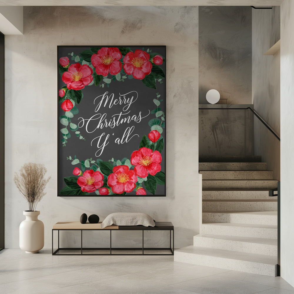 Watercolor camellias Merry Christmas Y'all Poster