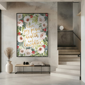 Holiday wishes with roses and berries Poster