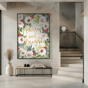 Merry and bright holiday roses and berries Poster