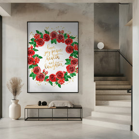 Holiday wishes wreath of red English roses Poster