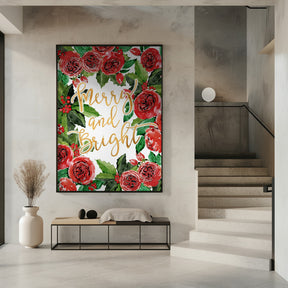 Merry and bright holiday roses Poster