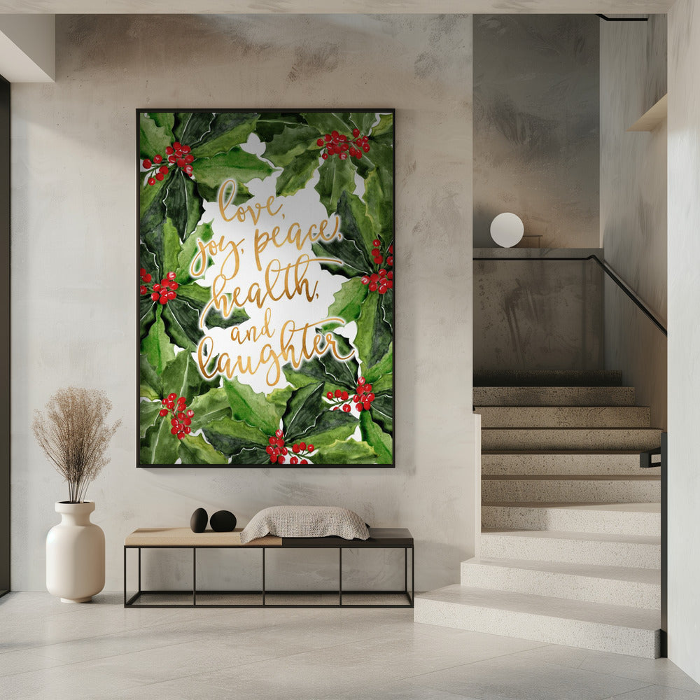 Holly floral art with holiday wishes Poster