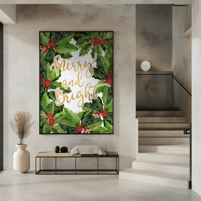 Merry and bright holly floral art Poster