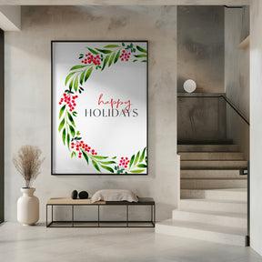 Happy holidays watercolor wreath Poster