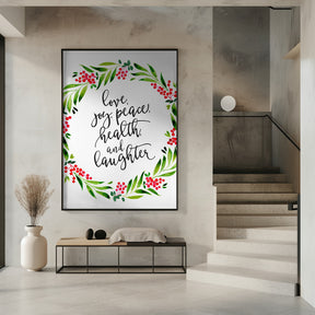 Watercolor wreath with holiday wishes Poster