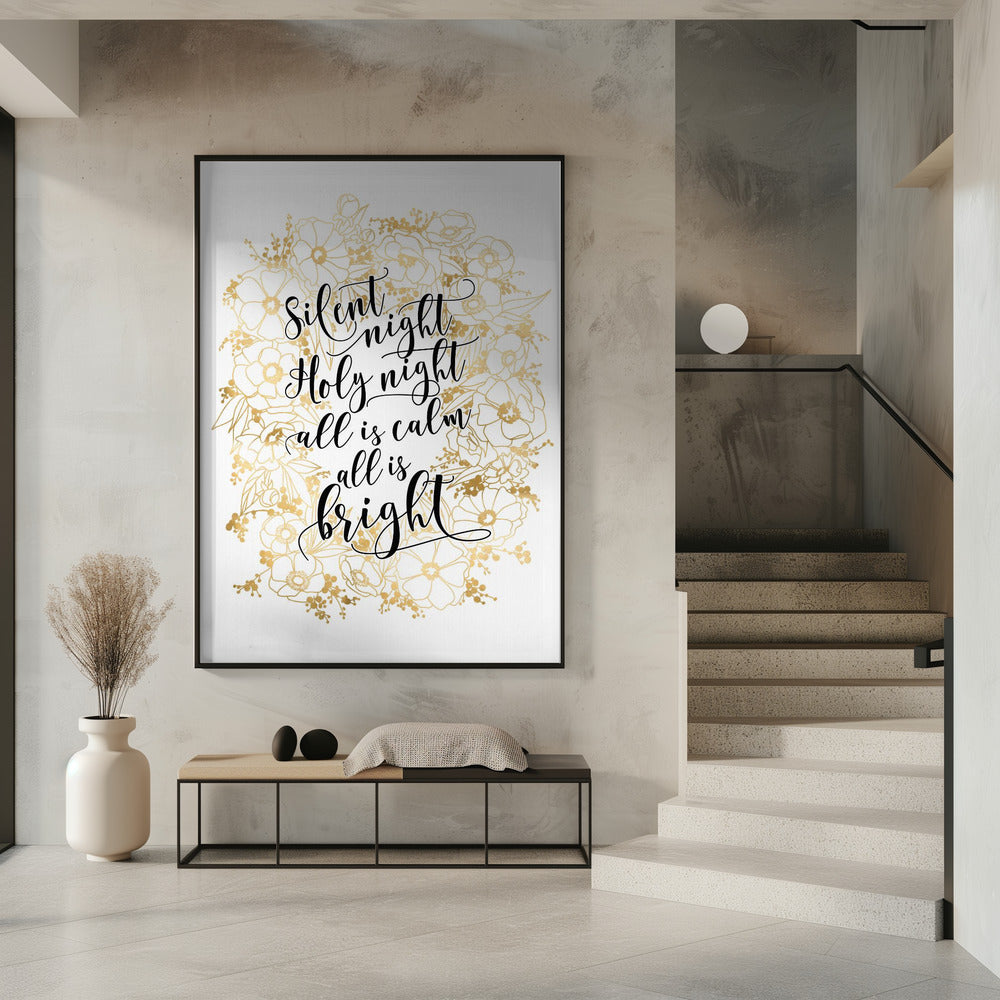 Silent night with gold flowers Poster