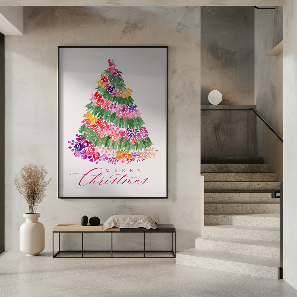 Floral Christmas tree in pink Poster