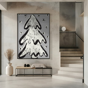 Christmas Tree And Snow Grey Poster