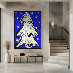 Christmas Tree And Snow Blue Poster